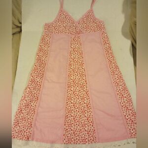 George girls pink and floral striped  dress with eyelet lace trim